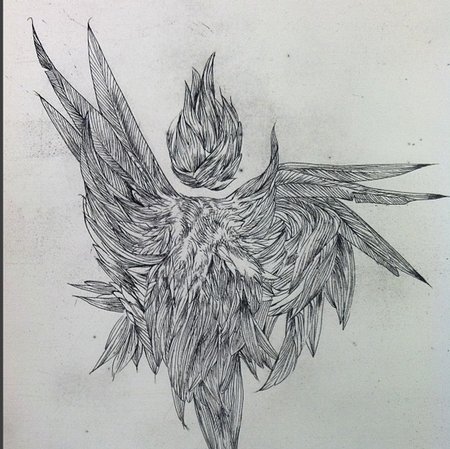 Tattoos - Feathers and Fire- copper etching- Instagram @michaelbalesart - 122185